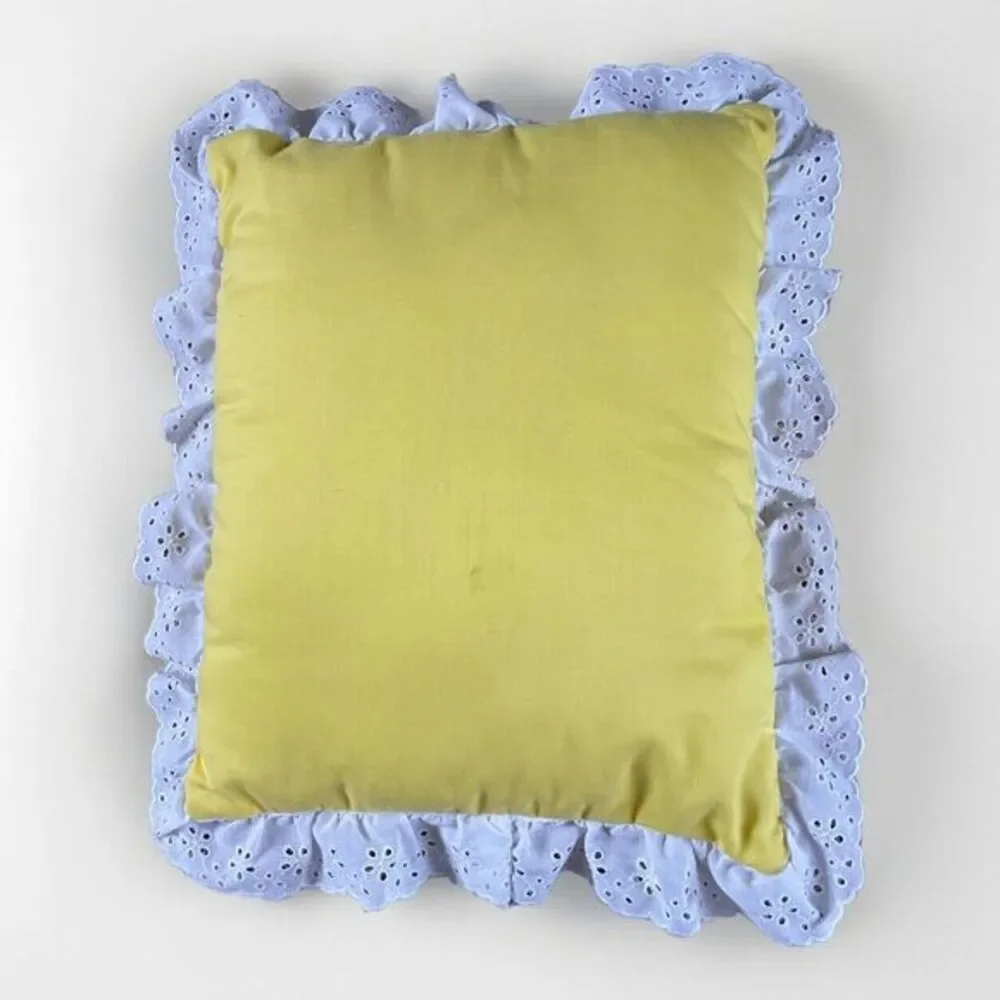 Handcrafted Nursery Pillow baby Shabby Chic Yellow & White ~ 12 X‎ 10 Inch Vtg
